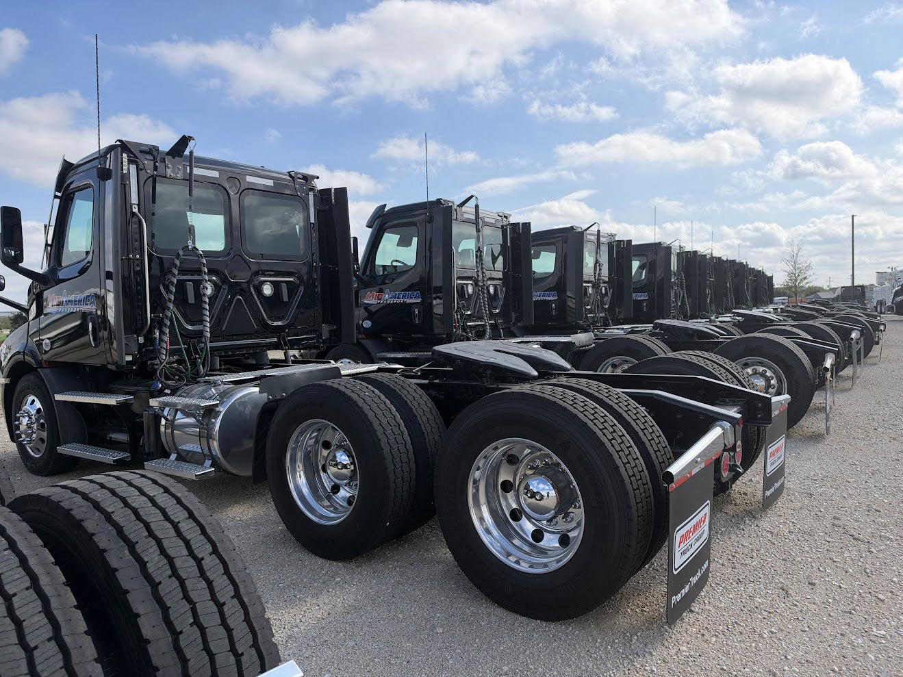 Real lineup of MidAmerica tractor chassis and fifth wheel couplings