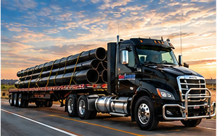 Concept illustration of flatbed pipe transportation